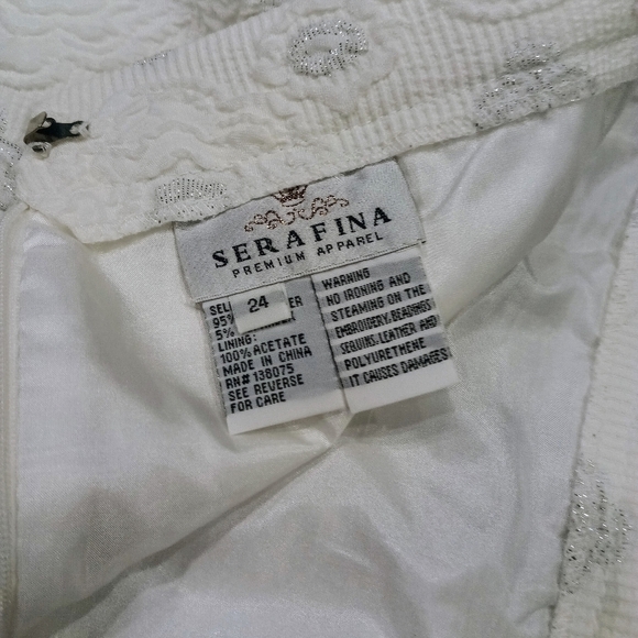 Sera Fina Women Crepe Puff White Silver Thread Eyelets Midi Skirt Size 24 *New* - Picture 7 of 8